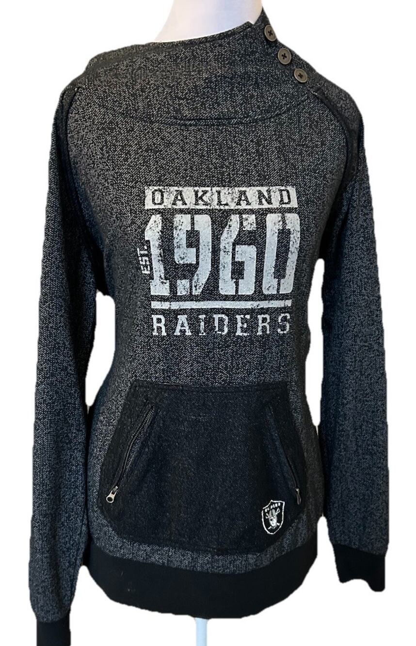 NFL Raiders Hoodie Women M Abstract Speckle Textured Kangaroo Pocket Ribbed Y2K